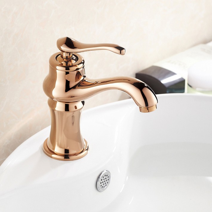 Handle Rose Golden Brass Bathroom Basin Sink Faucet Mixer Tap Water